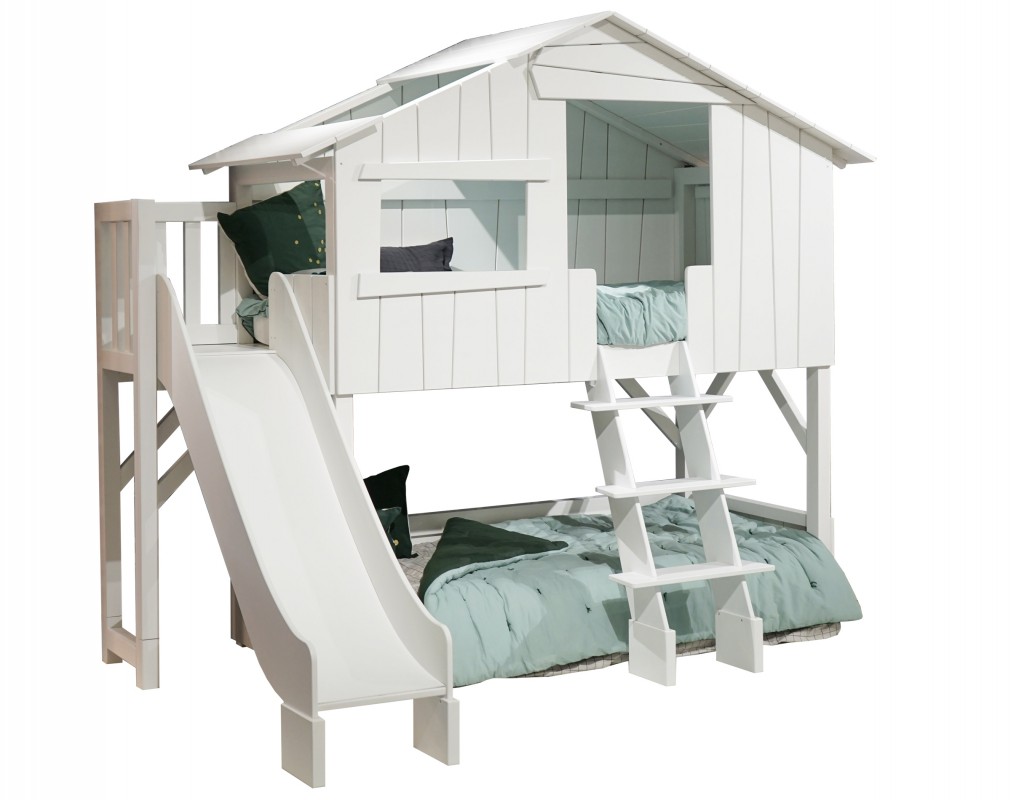 bloem muziek type THREEHOUSE BUNK BED & SLIDE + PLATFORM (MDF + PINE) | Mathy by Bols